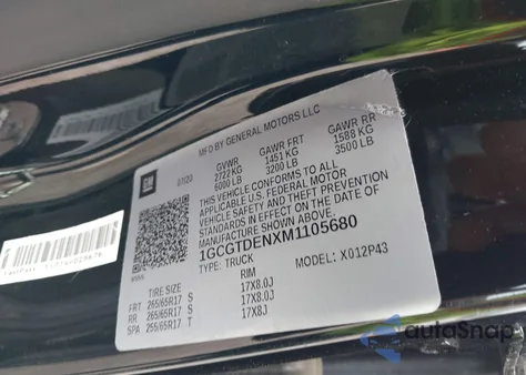 2021 Chevrolet Colorado 4Wd Short Box Z71 z USA, uszkodzony, nr VIN 1GCGTDENXM1105680